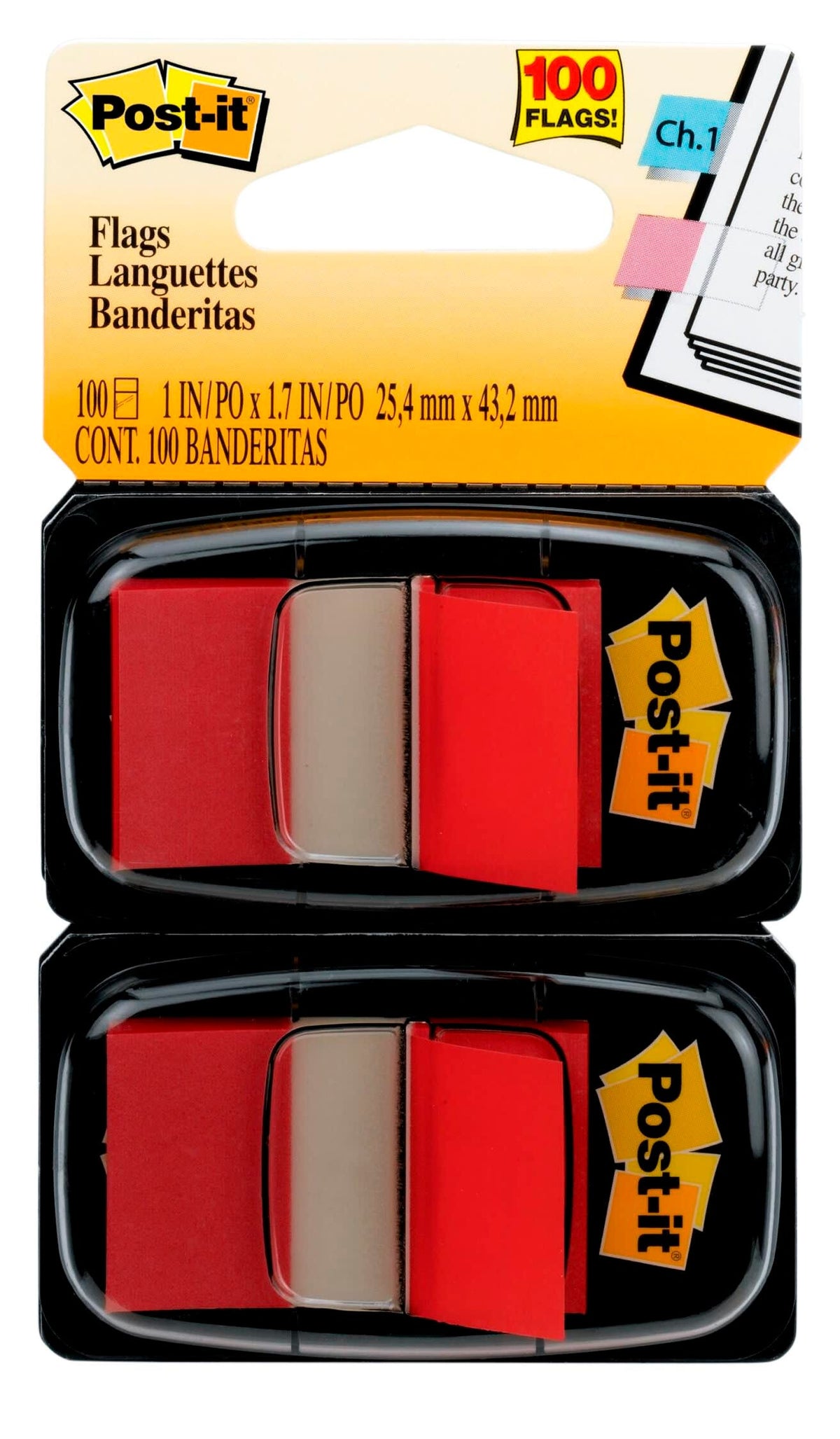 POST-IT-FLAGS 1 IN RED 50 FLAGS/DISPENSER PACK OF 2