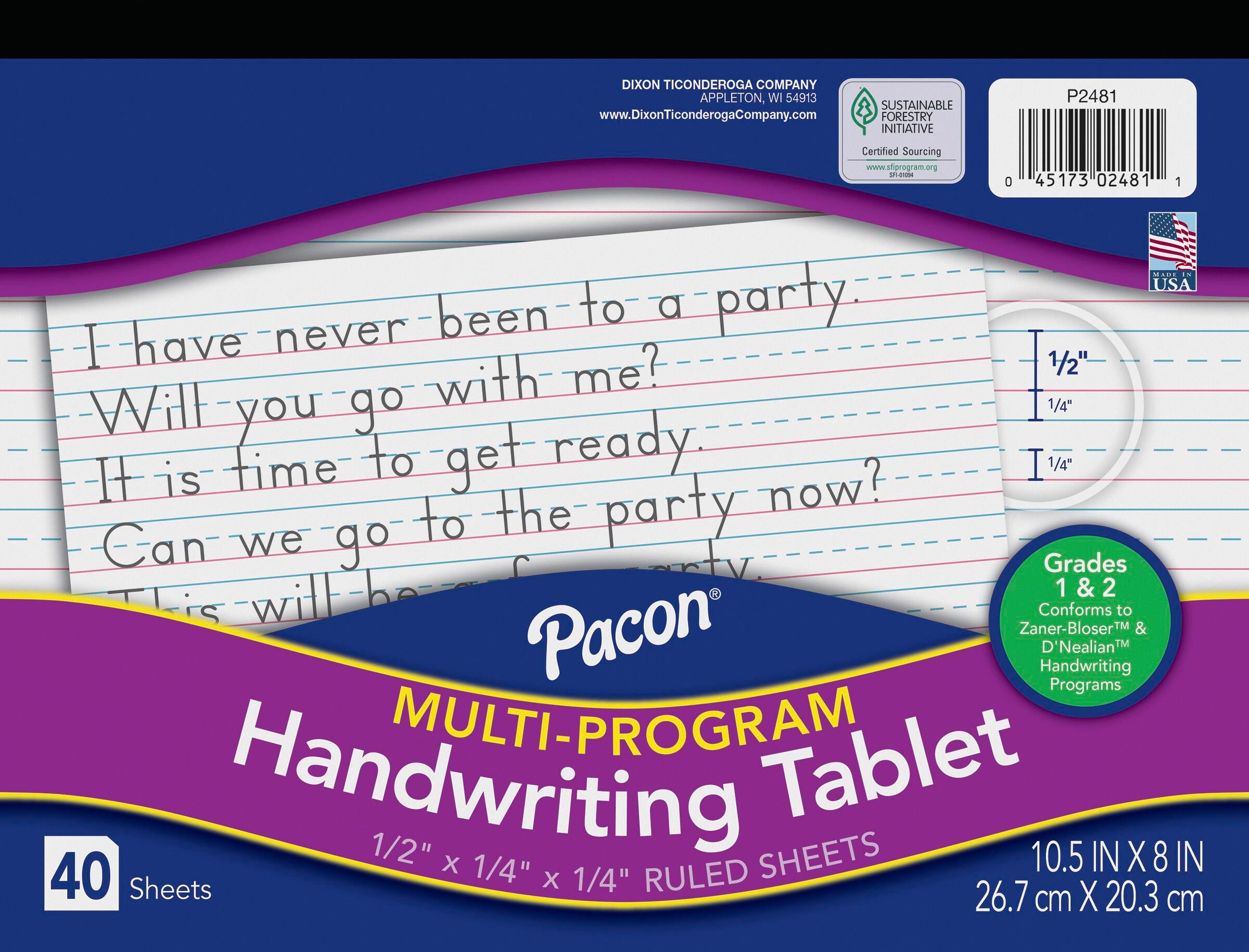TABLET HANDWRITING PACON 10.5X8 IN GRADE 2 40 SHEETS