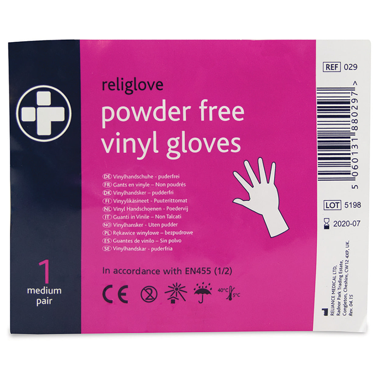 Gloves Vinyl Pack Of 1 Pair Med/Larg