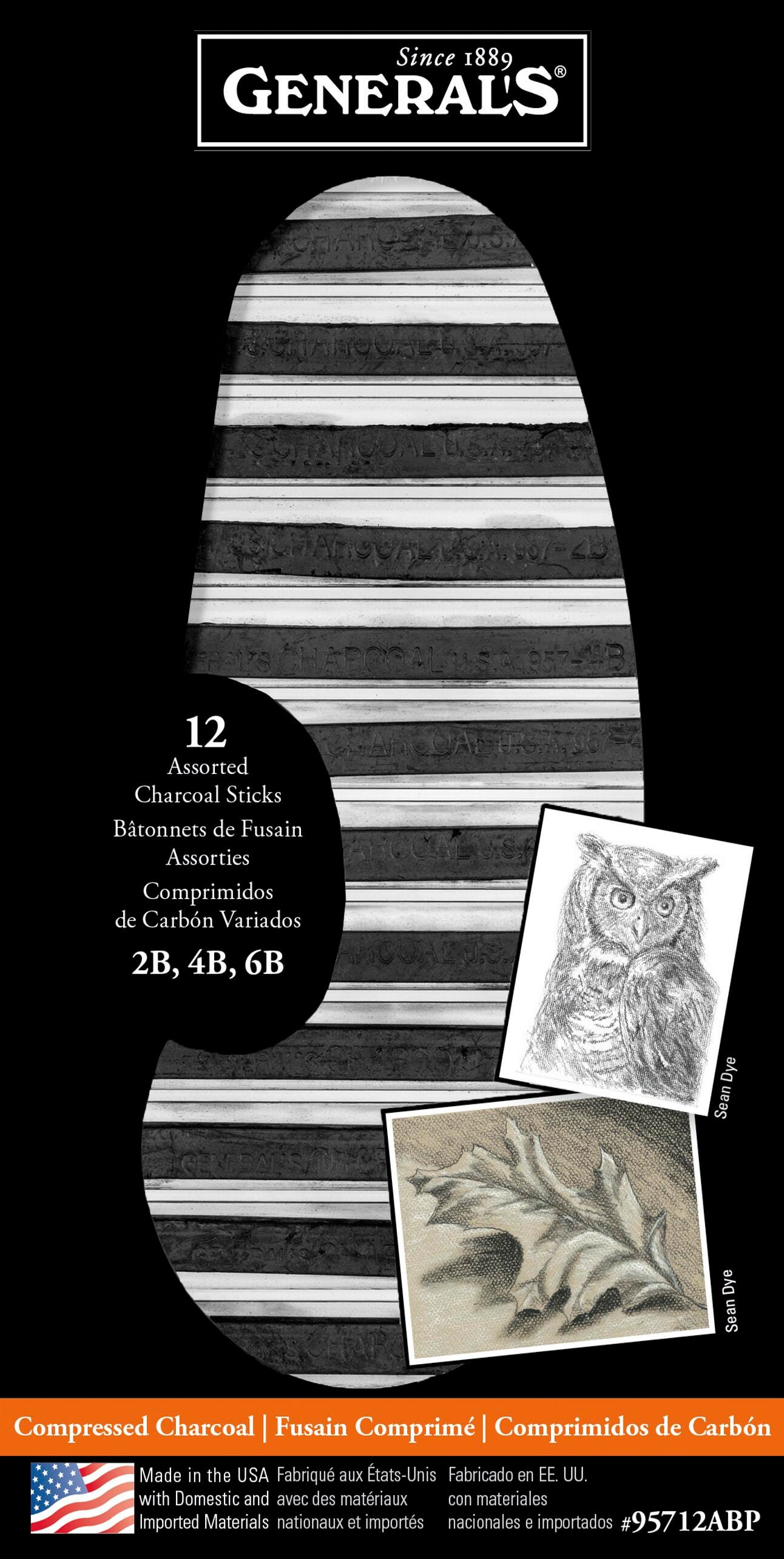 CHARCOAL STICKS COMP GENERALS ASST HARDNESS SET OF 12