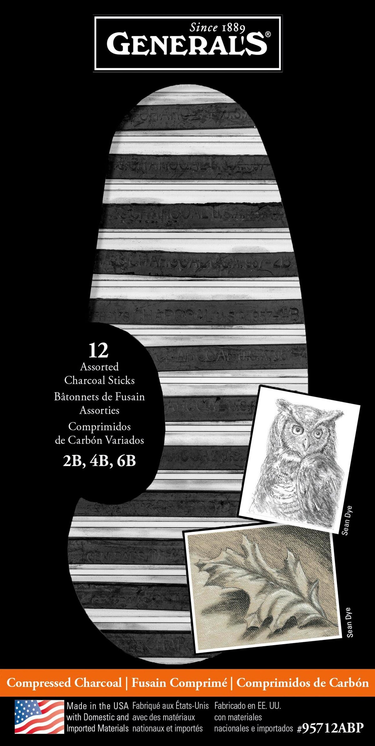 CHARCOAL STICKS COMP GENERALS ASST HARDNESS SET OF 12