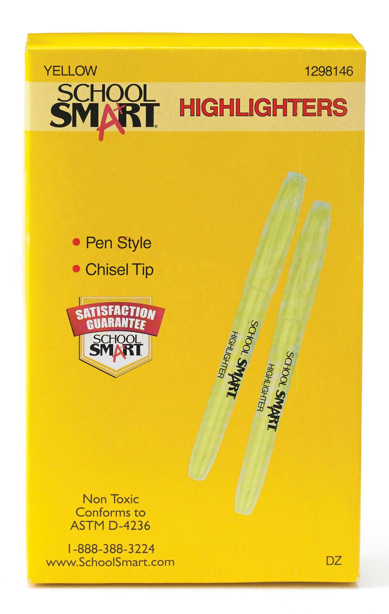 HIGHLIGHTER YELLOW PEN P/12 SCHOOL SMART