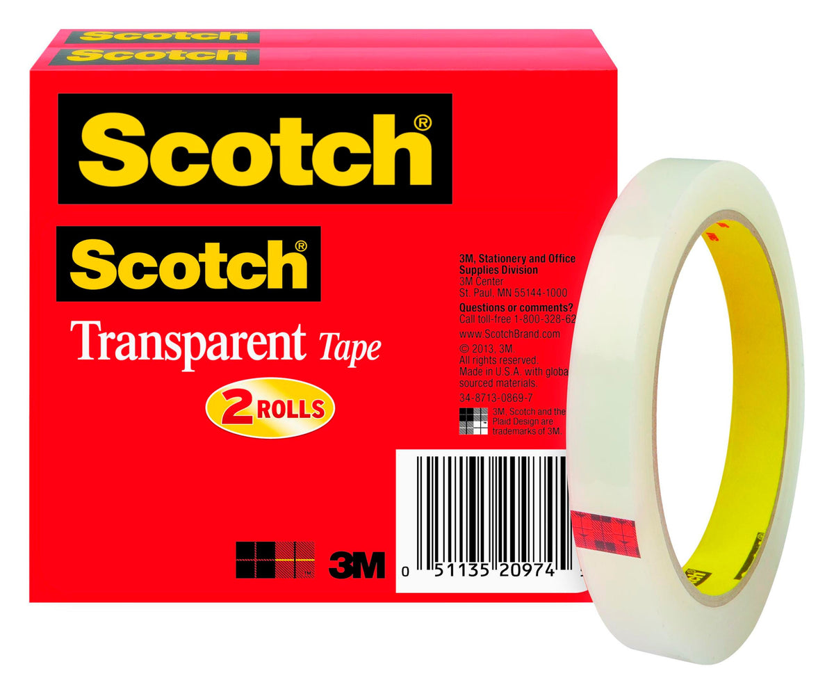TAPE SCOTCH 600 TRANSPARENT 0.50 IN X 2592 IN W/3IN CORE PACK OF 2