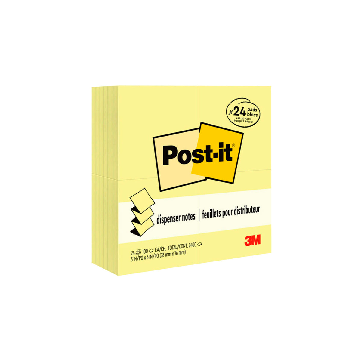 POST-IT POP-UP NOTE 3X3 CANARY YELLOW 100-SHT/PAD PACK OF 24