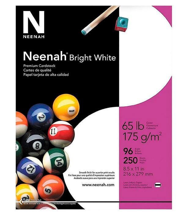 PAPER CARDSTOCK 8.5X11 BRIGHT WHITE 65 LB 250 SHEETS
