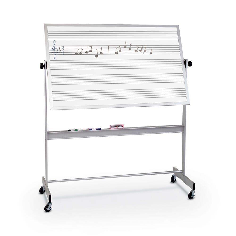 MOORECO BOARD REVERSIBLE DELUXE ALUMINUM FRAME 4HX6W PORCELAIN MARKERBOARD - MUSIC LINES