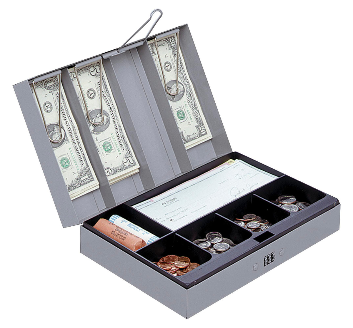 COMBINATION LOCK CASH BOX STEEL 11 1/2X7 3/4X3 1/4 GRAY