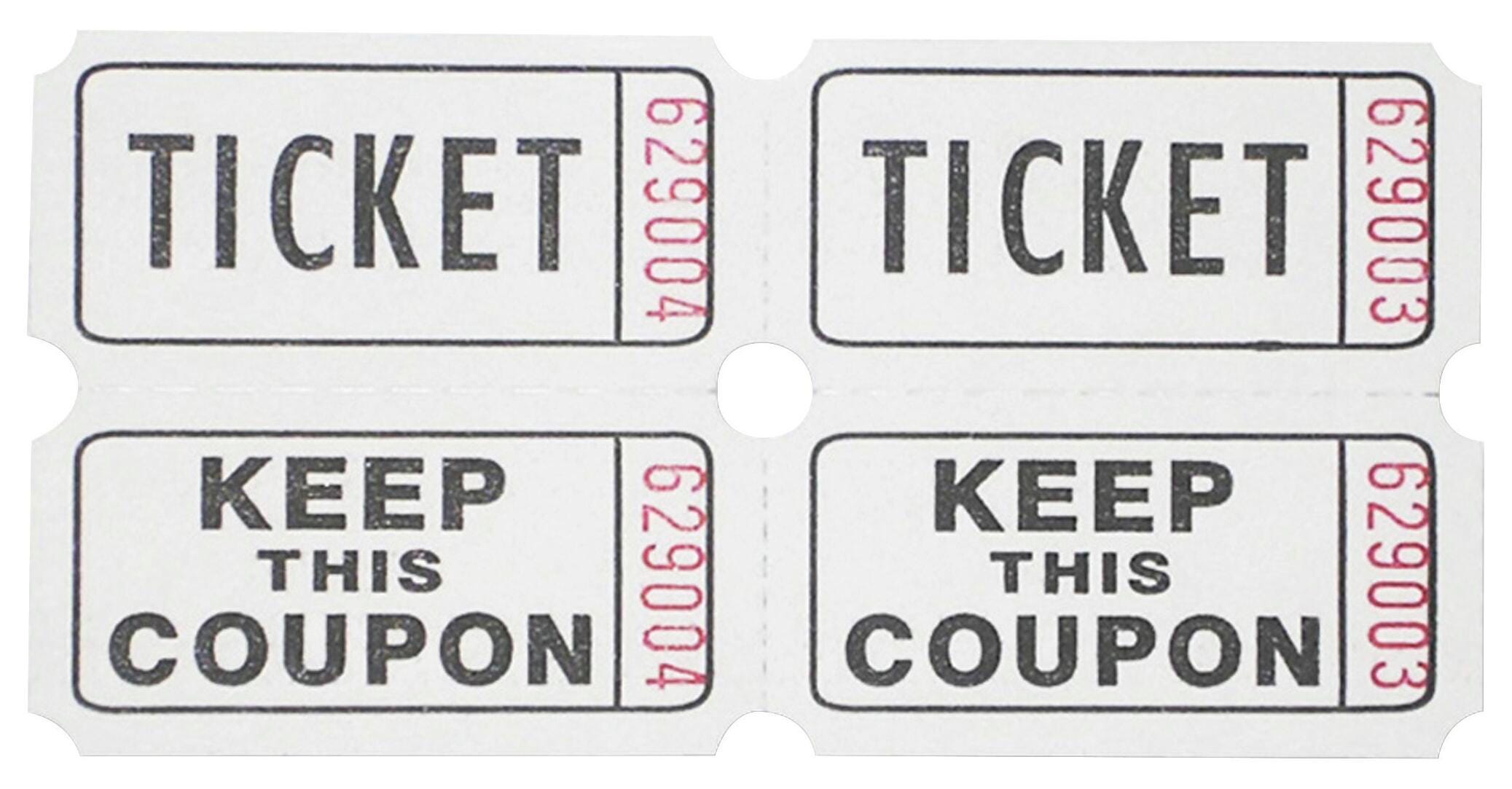 TICKET ROLL DOUBLE W/COUPON WHITE SPR99210 PACK OF 2000