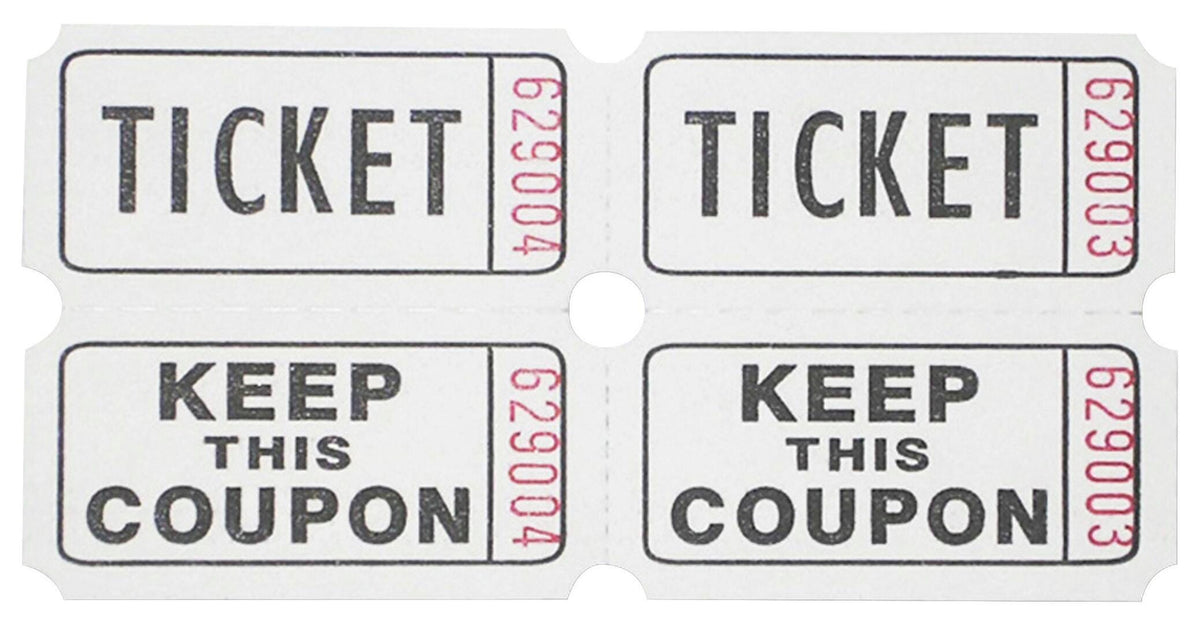 TICKET ROLL DOUBLE W/COUPON WHITE SPR99210 PACK OF 2000