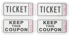 TICKET ROLL DOUBLE W/COUPON WHITE SPR99210 PACK OF 2000