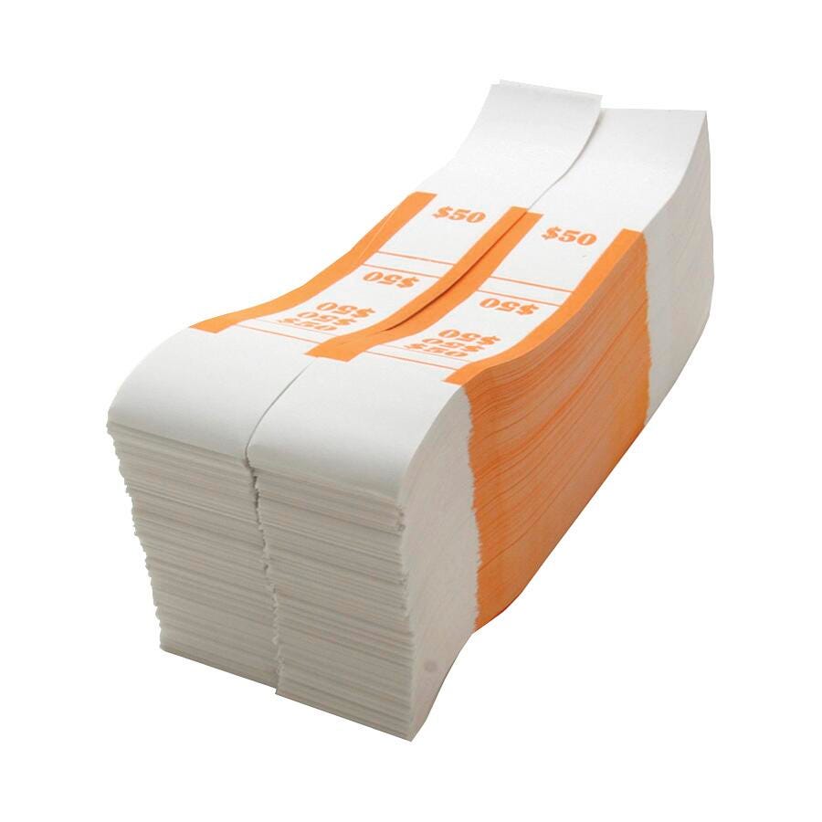 STRAP CURRENCY 50 WHITE/ORANGE SPRBS50WK PACK OF 1000