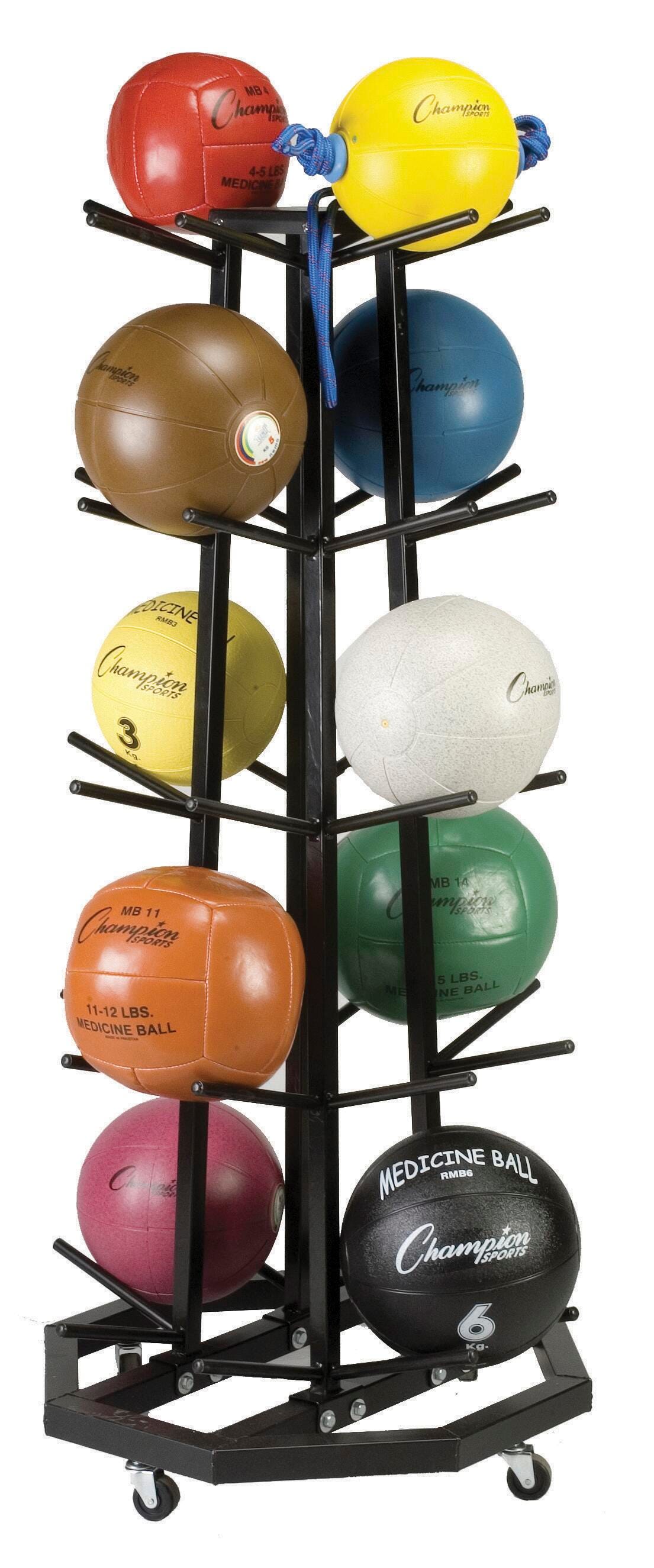 RACK MEDICINE BALL FOUR STACK TREE W/ WHEELS