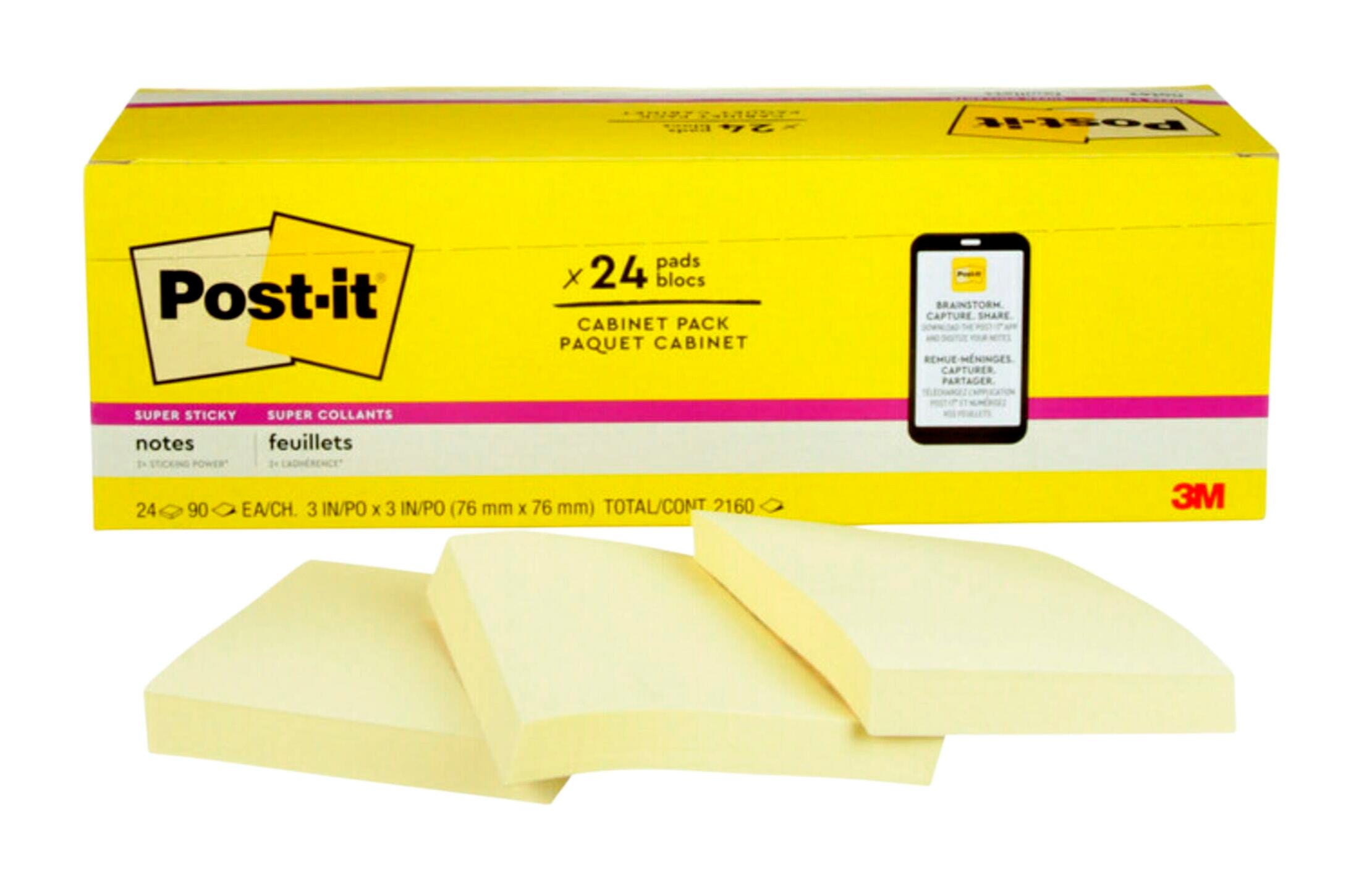POST-IT NOTE SUPER STICKY 3 X 3 CANARY YELLOW PACK OF 24