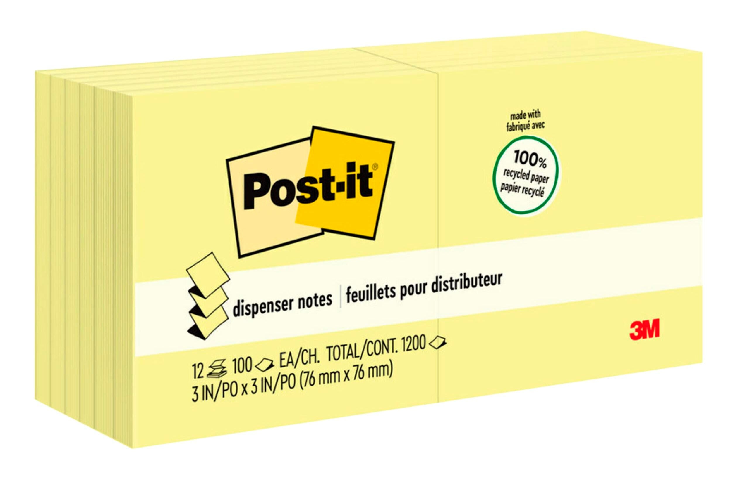 POST-IT NOTES POP-UP 3X3 CANARY YELLOW PACK OF 12