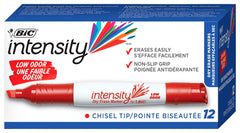 MARKER DRY ERASE BIC LOW ODOR CHISEL RED PACK OF 12