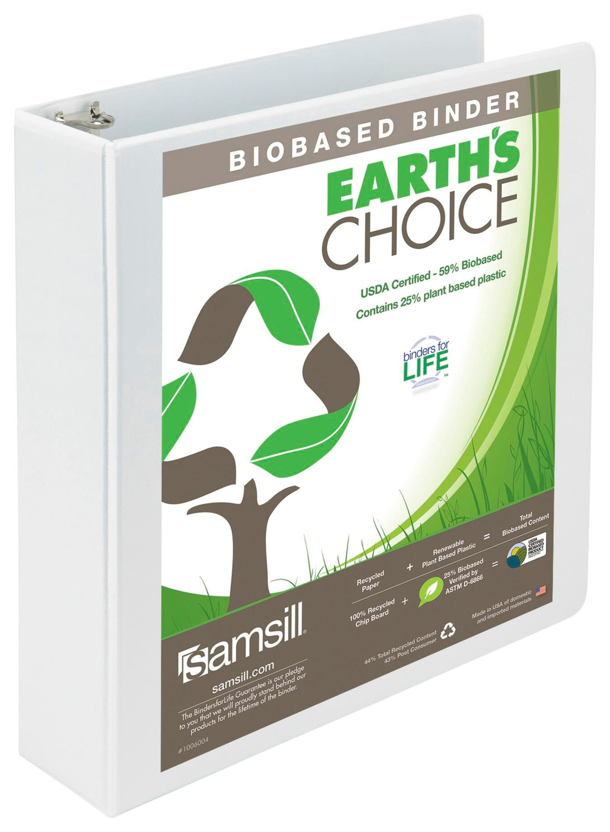 BINDER EARTHS CHOICE BIODEGRADABLE D RING WHITE 2 IN