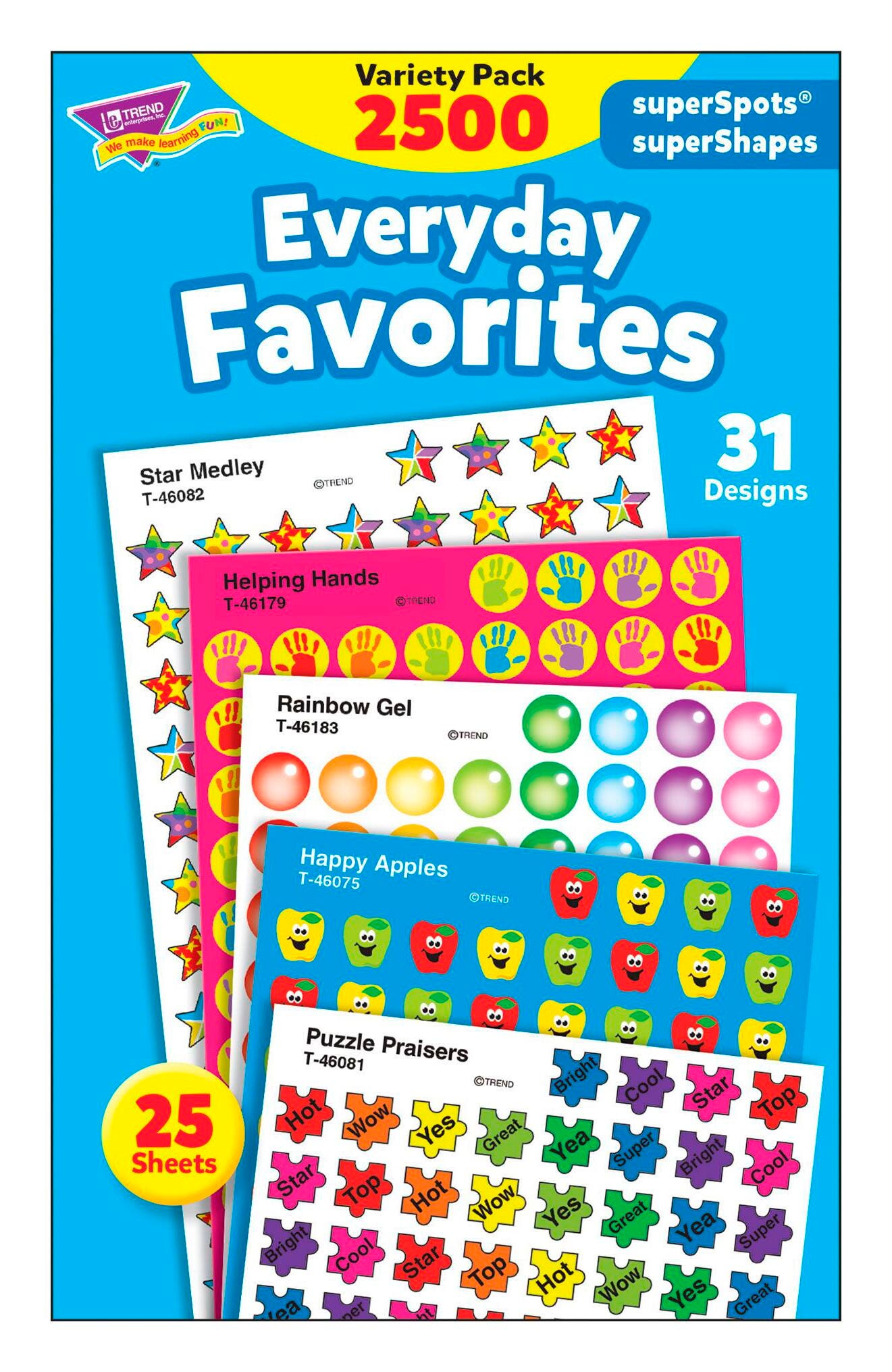 STICKERS EVERYDAY FAVORITES VARIETY PACK OF 2500
