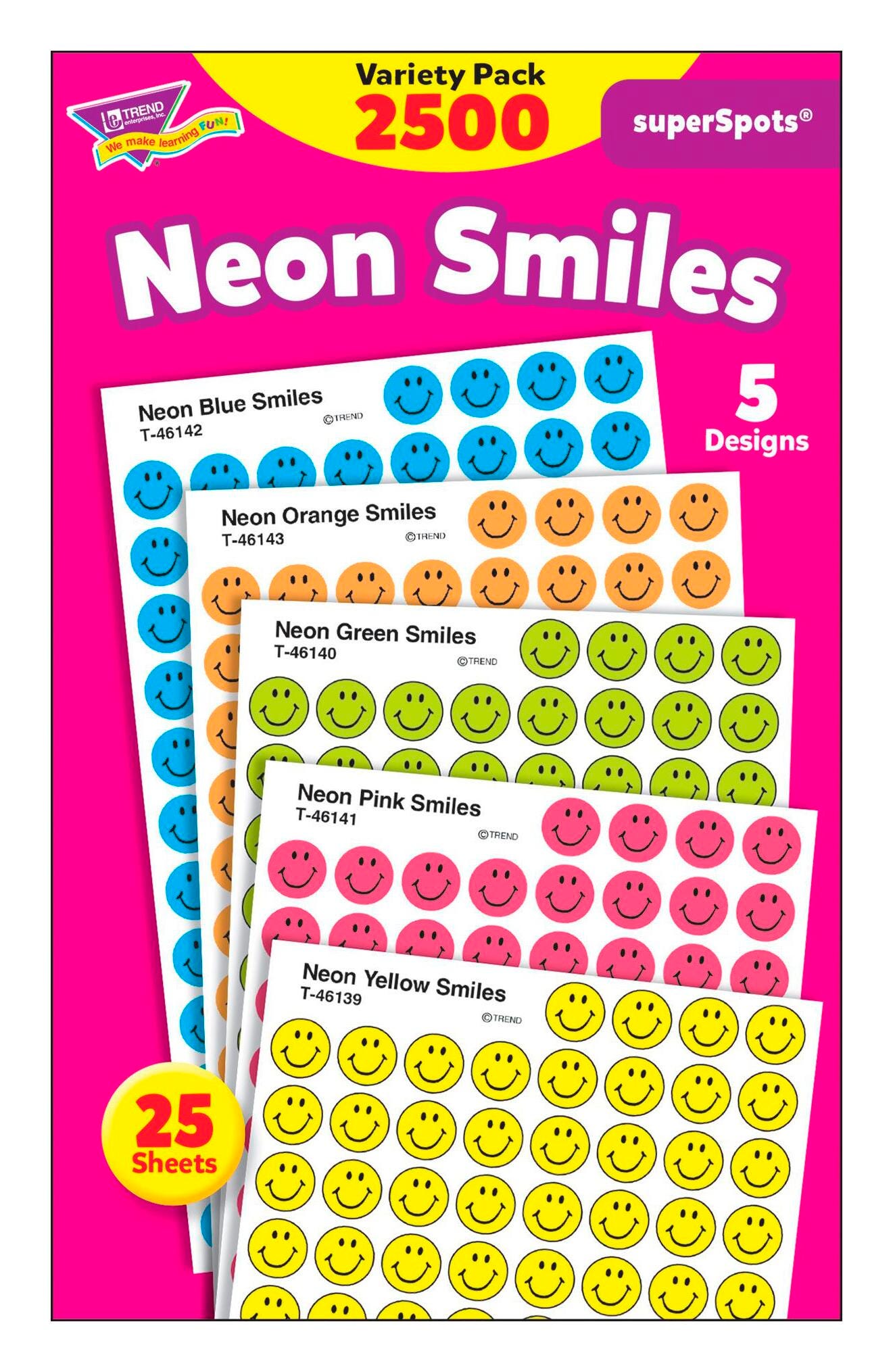 STICKERS NEON SMILES SUPERSPOT VARIETY PACK OF 2500