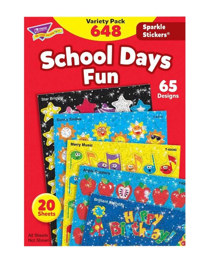 STICKERS SCHOOL DAYS SPARKLE VARIETY PACK OF 648