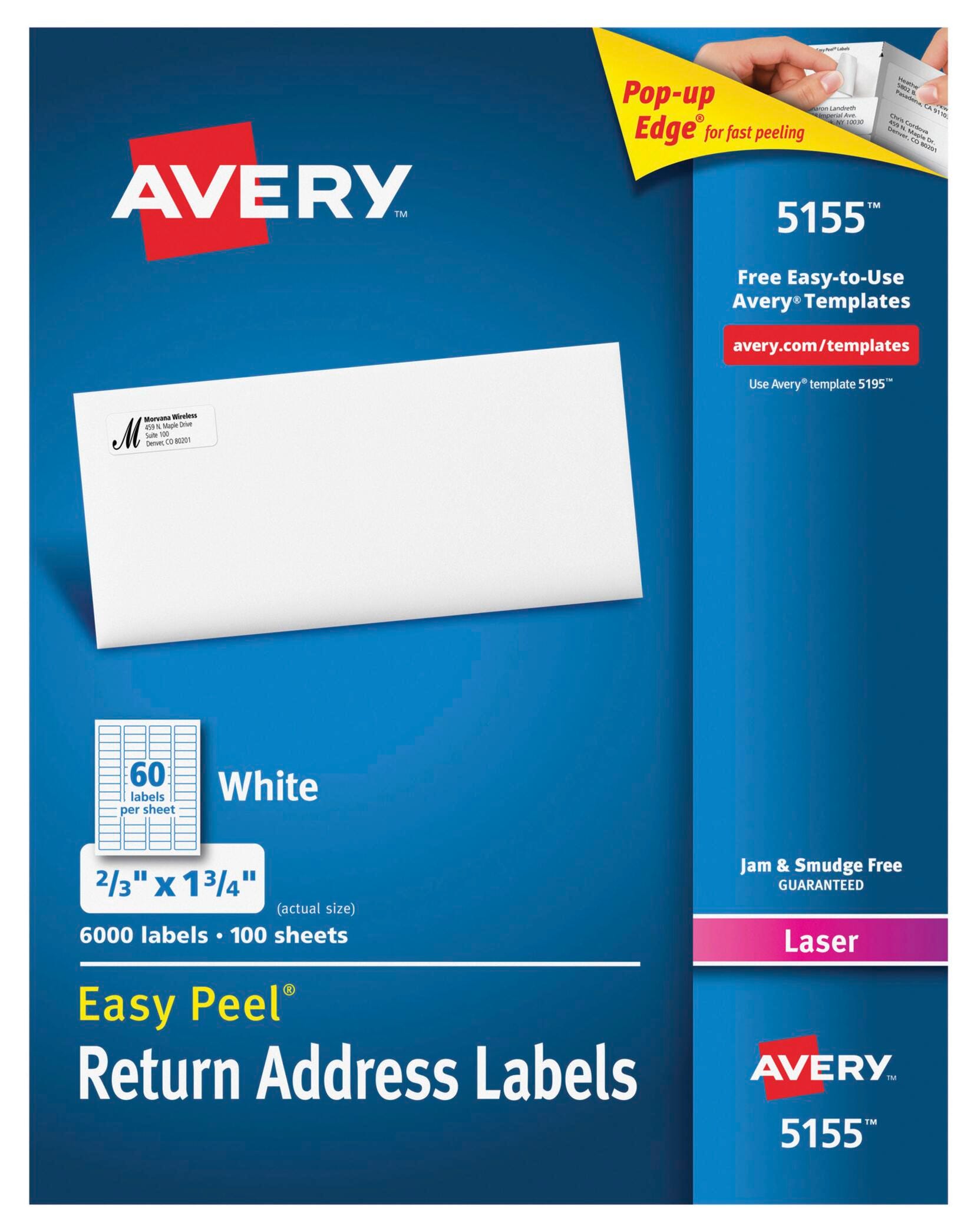 LABEL LASER RETURN ADDRESS 2/3 X 1-3/4 IN PK OF 6000 AVE5155