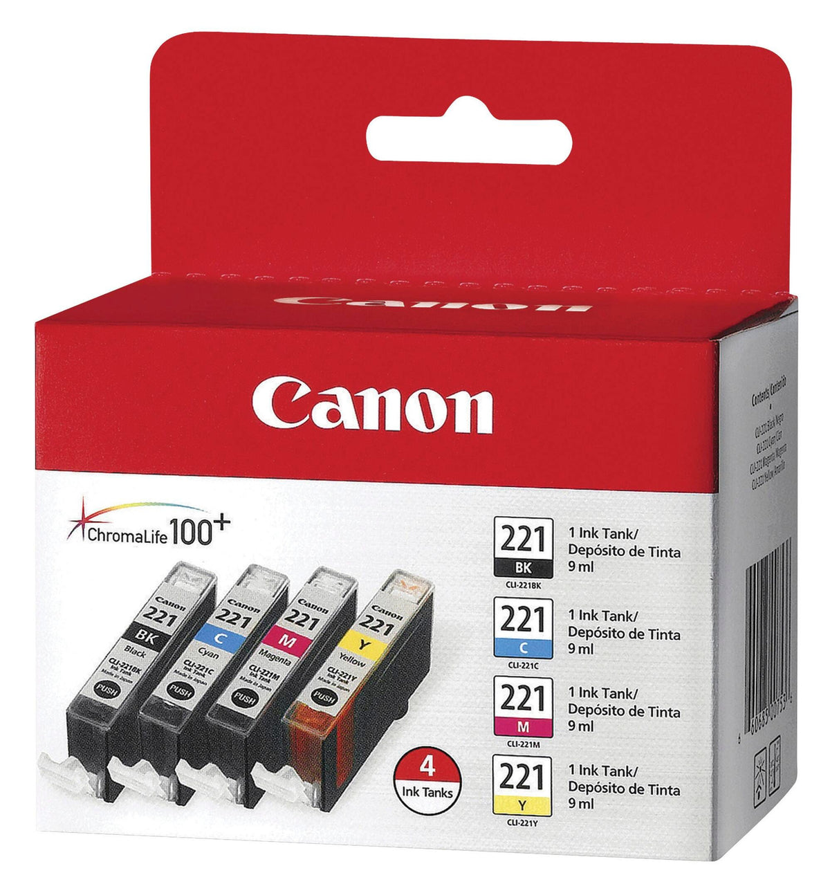 CARTRIDGE INK TONER CANON CNMCLI221CLPK MULTI-COLOR PK OF 4