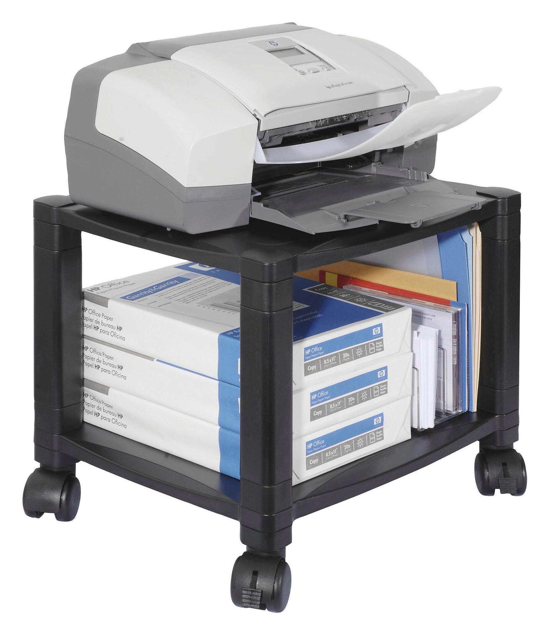STAND MOBILE PRINTER 2 SHELF - BLACK