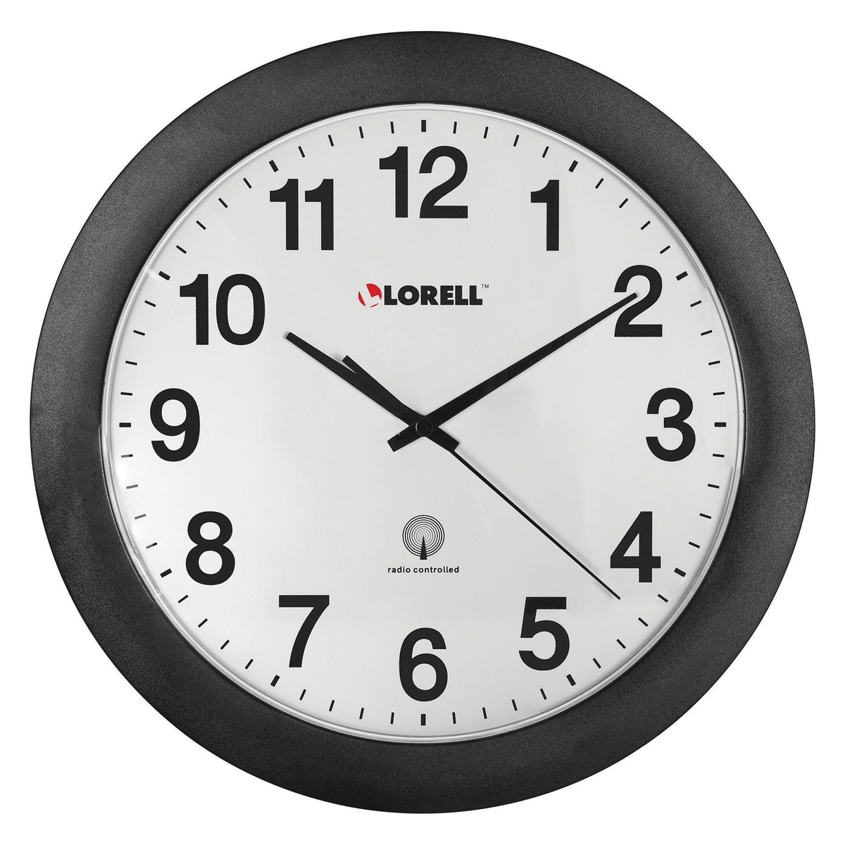 CLOCK - LORELL ROUND RADIO-CONTROLLED WALL CLOCK - 12 IN DIA - WHITE MAIN DIAL - BLACK FRAME - EACH