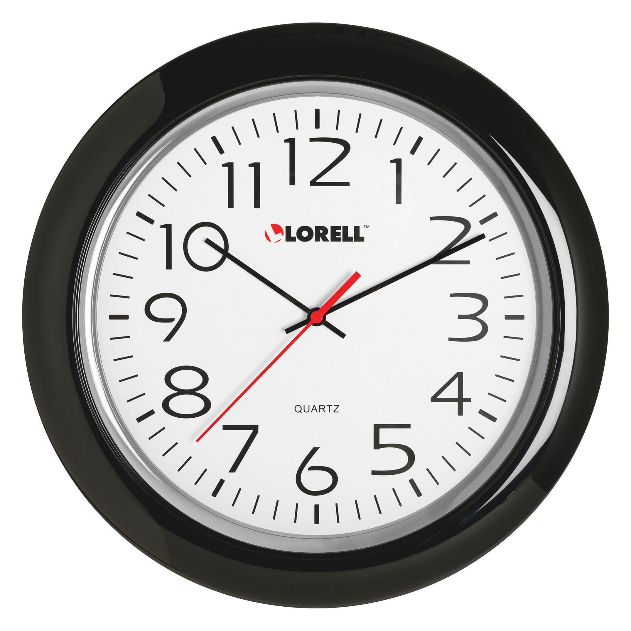 CLOCK - LORELL ROUND ANALOG WALL CLOCK - 13-1/4 DIA - WHITE DIAL - BLACK FRAME - EACH