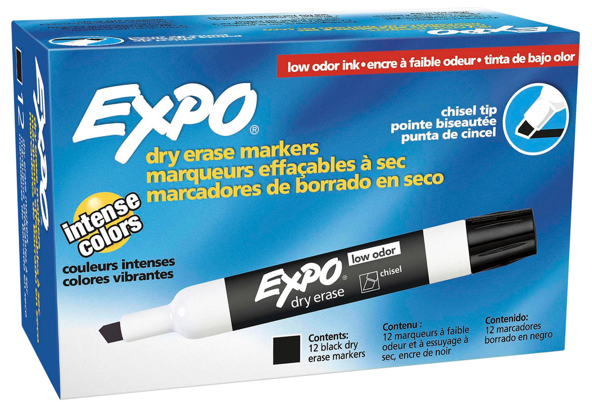 MARKER EXPO DRY ERASE LOW ODOR BLACK CHISEL PACK OF 12