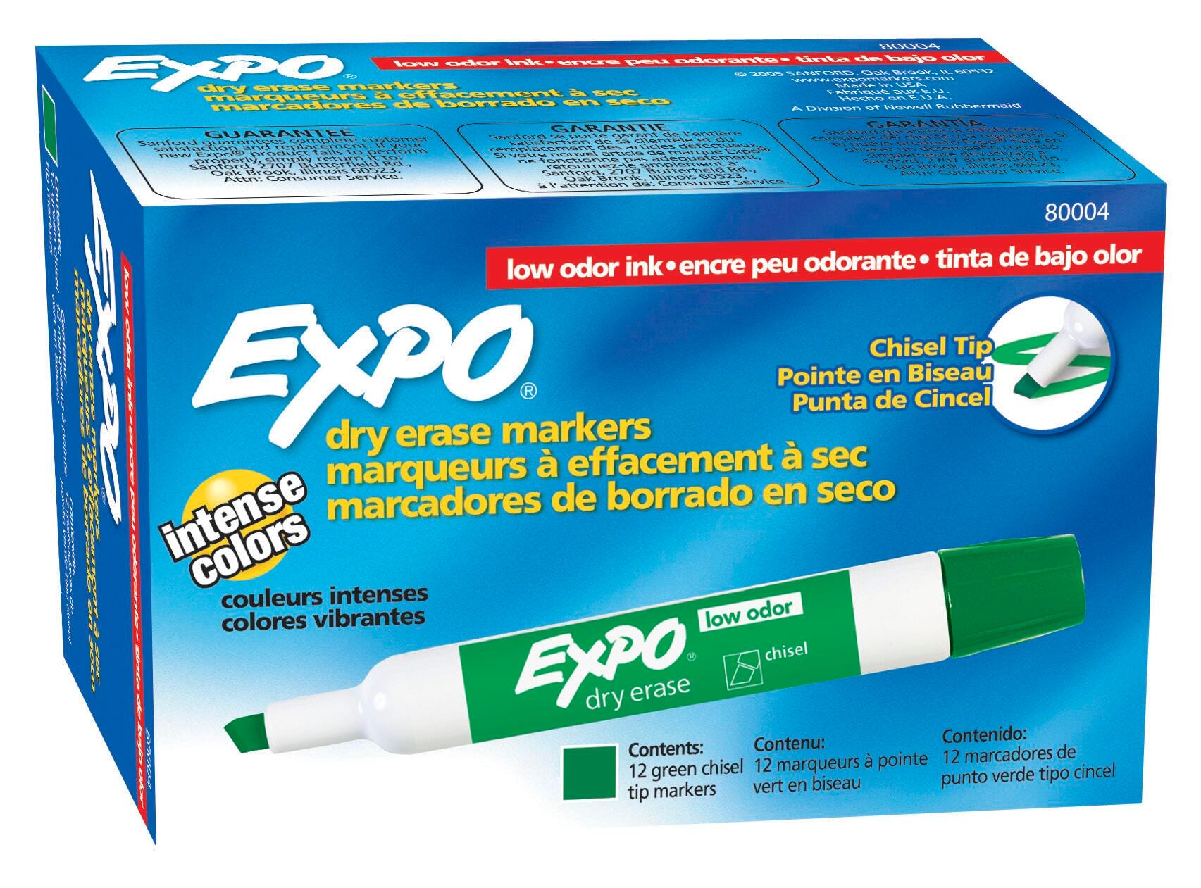MARKER EXPO DRY ERASE LOW ODOR GREEN CHISEL PACK OF 12