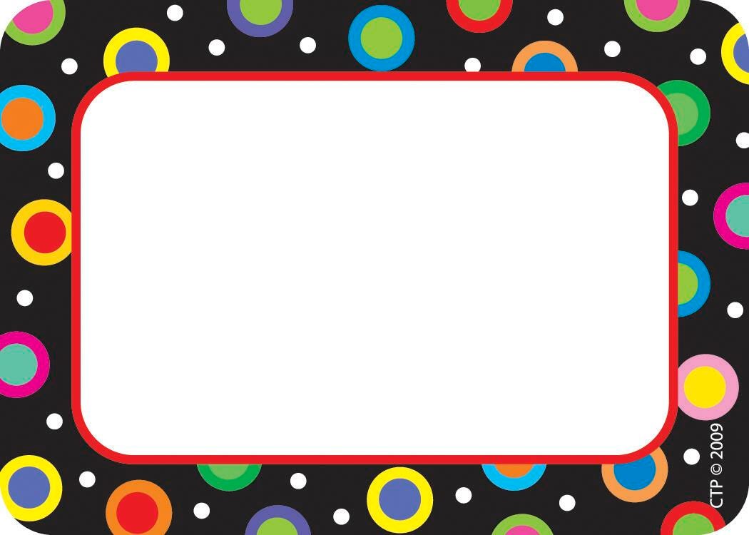 NAME TAGS DOTS ON BLACK 3.5X2.5 IN PACK OF 36