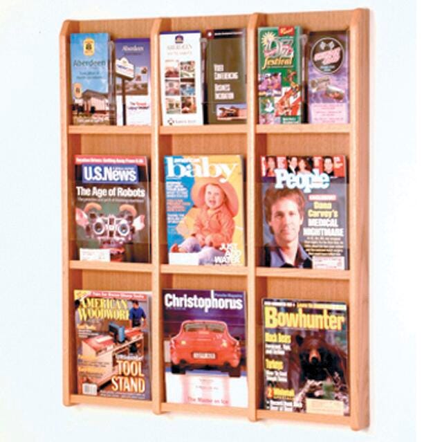 WOODEN MALLET - WALL MAGAZINE DISPLAY - 9 MAGAZINES/18 BROCHURES - SPECIFY COLOR