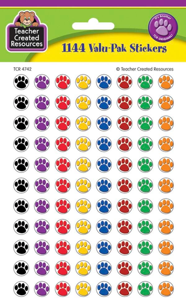 MINI COLORFUL PAW PRINTS VALU-PAK STICKERS SET OF 1144