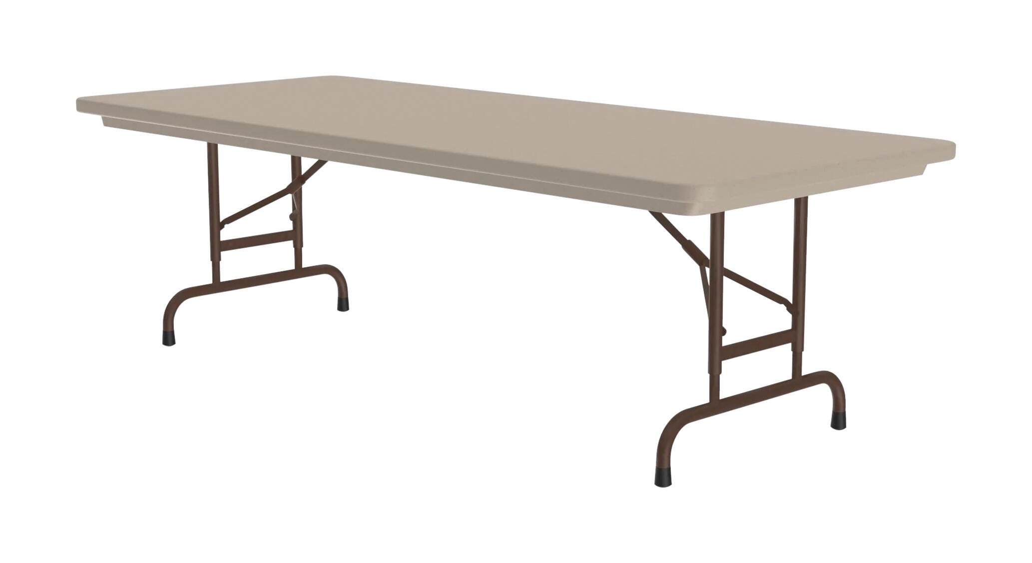 FOLDING TABLE - CORRELL RECTANGLE PLASTIC HEAVY DUTY COMMERCIAL FOLDING TABLE - STANDARD COLORS - ADJ HEIGHT - 48 W X 24 D X 17 - 27 H IN - SPECIFY TOP COLOR