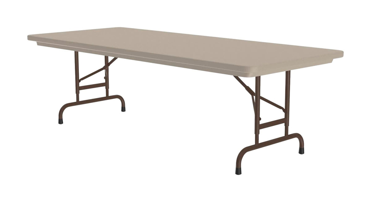 FOLDING TABLE - CORRELL RECTANGLE PLASTIC HEAVY DUTY COMMERCIAL FOLDING TABLE - STANDARD COLORS - ADJ HEIGHT - 60 W X 30 D X 22 - 32 H IN - SPECIFY TOP COLOR