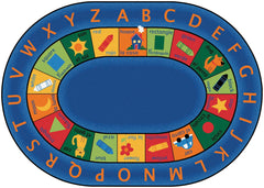 CARPETS FOR KIDS - PREMIUM BILINGUAL CIRCLETIME - 6 FT 9 IN X 9 FT 5 IN OVAL
