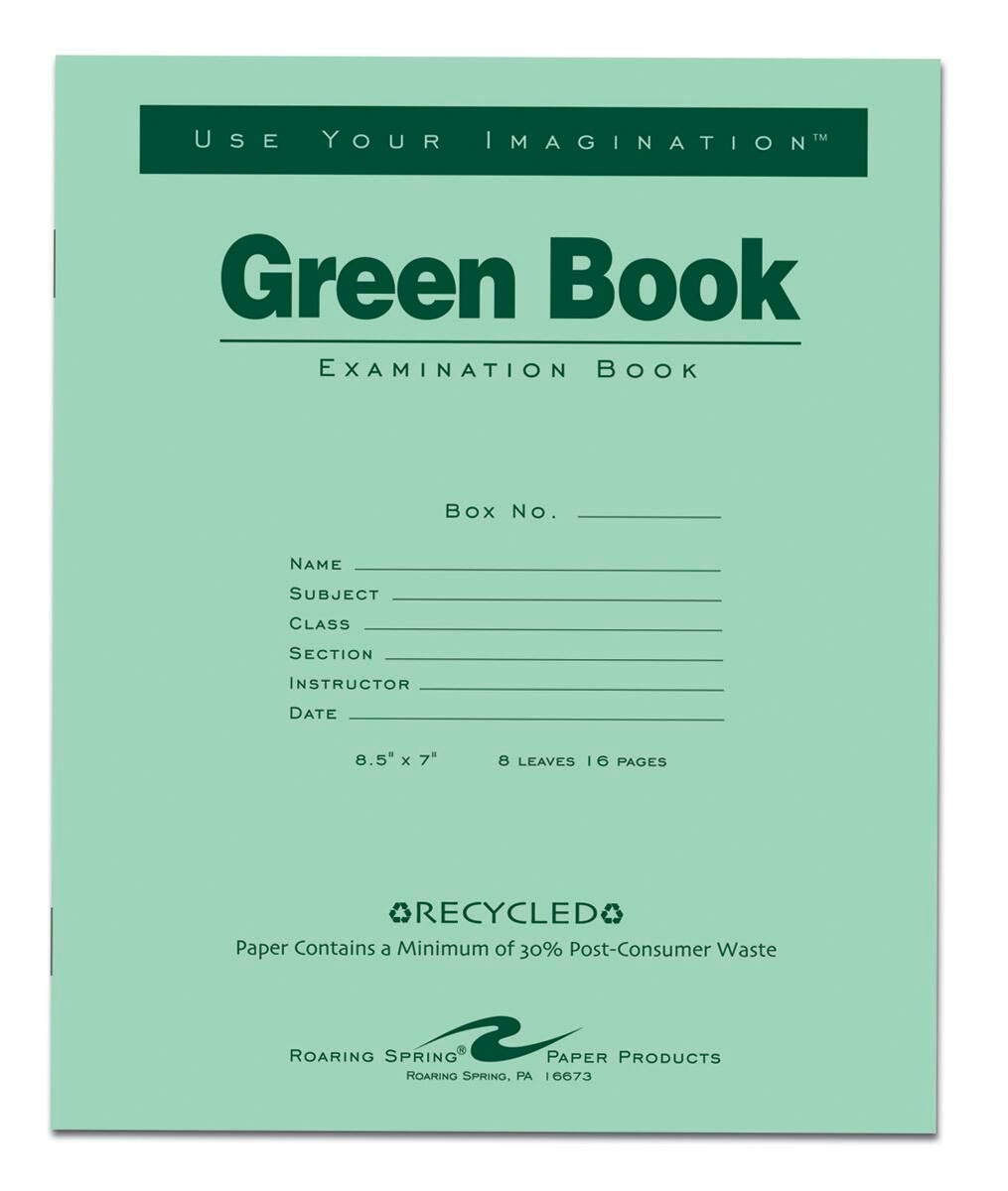 BOOK EXAM GREEN ROARING SPRING 8.5X7 IN 16 PGS PK OF 50