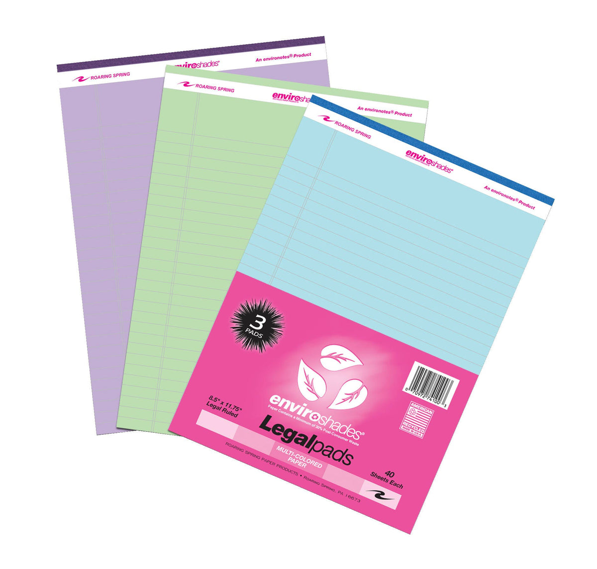 PAPER LEGAL PAD 8.5X11.75 ASST COLORS 40 SHEETS PACK OF 3