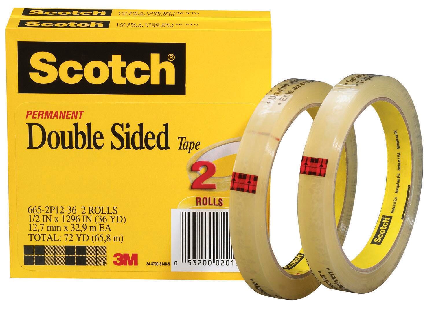 TAPE SCOTCH 665 DOUBLE-SIDED 0.50 IN X 1296 IN PACK OF 2
