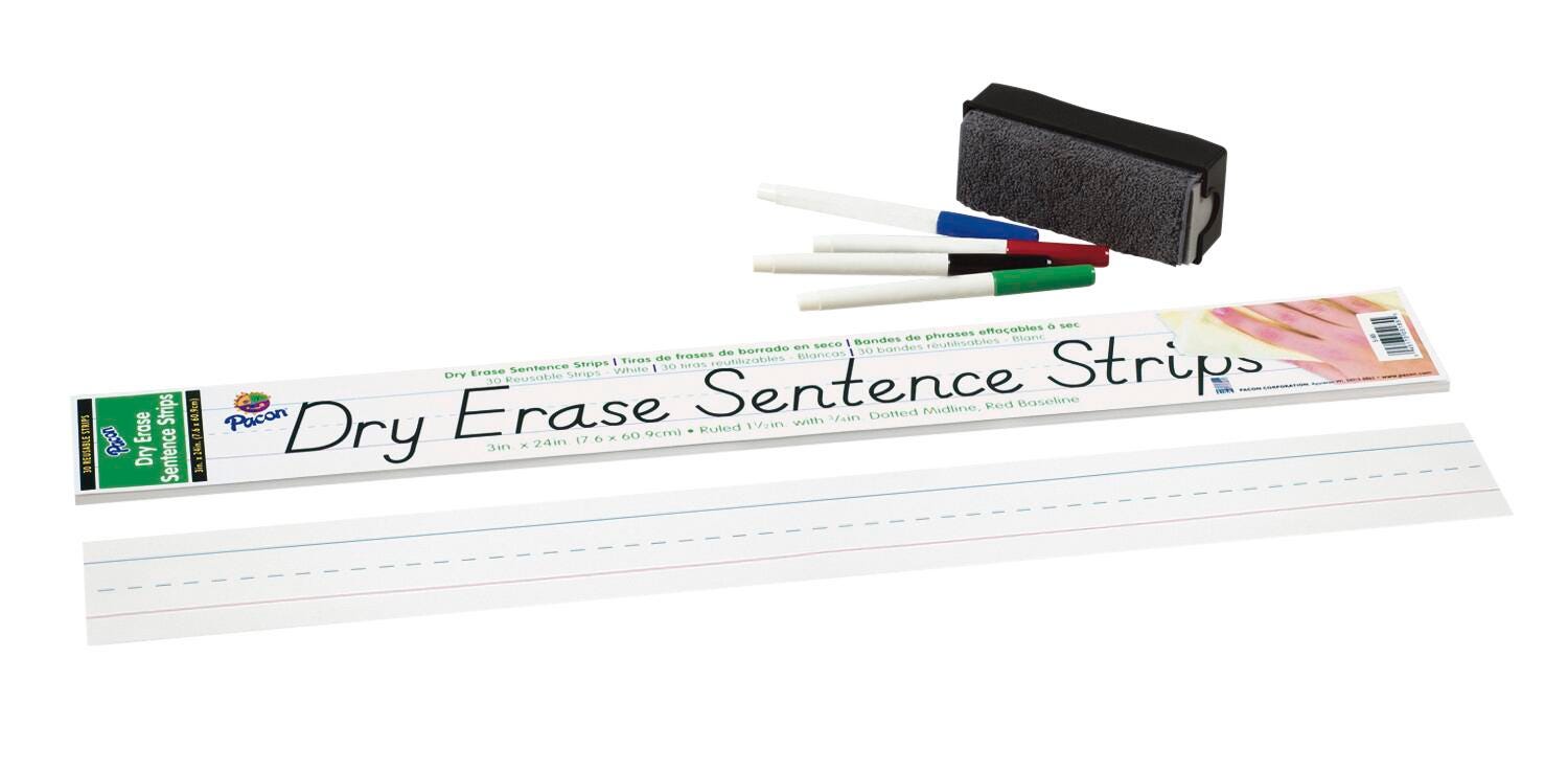 PAPER SENTENCE STRIPS DRY ERASE PACON 3X24 IN WHITE PK OF 30