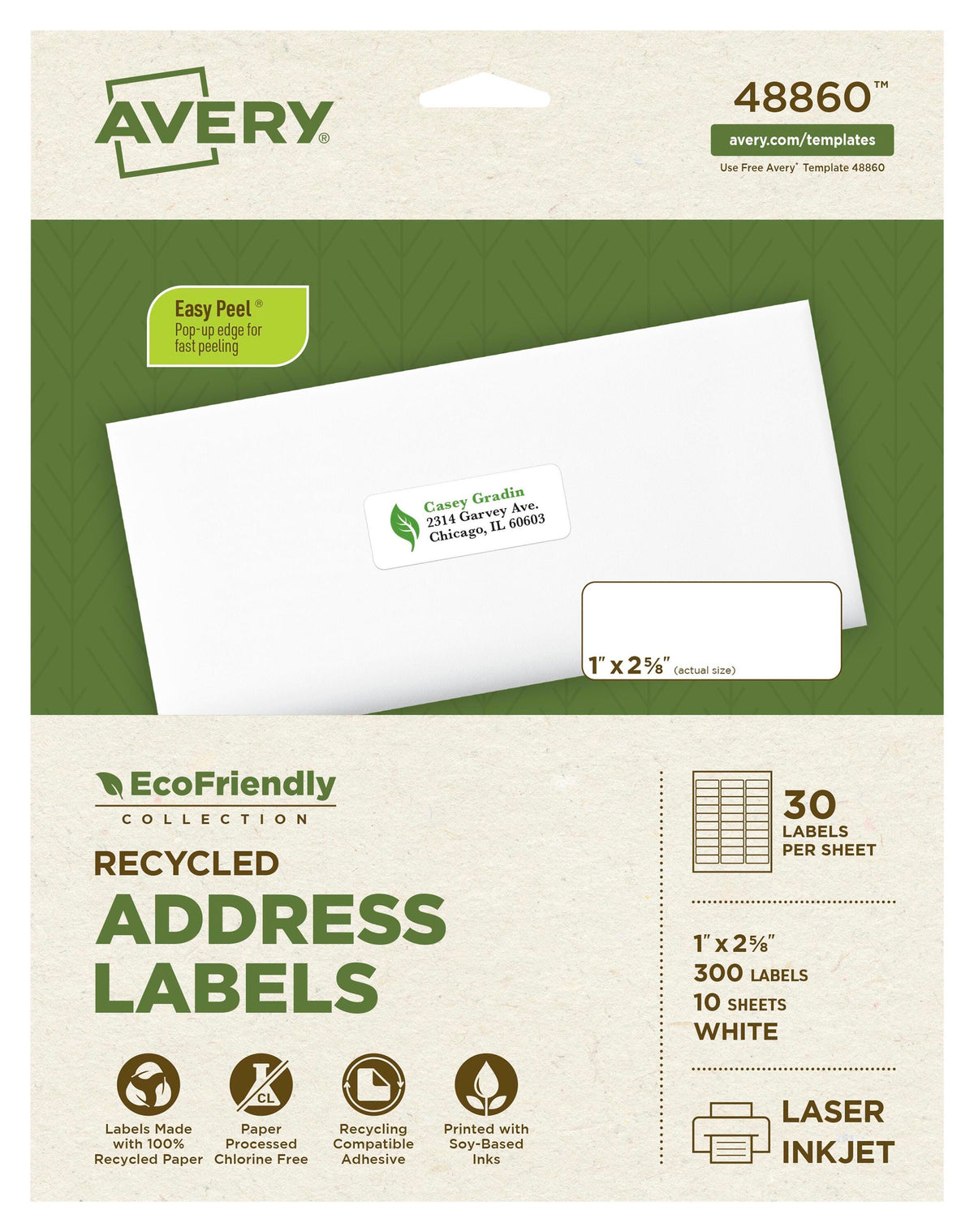 LABEL ECOFRIENDLY ADDRESS 1 X 2-5/8 IN PK OF 300 AVE48860