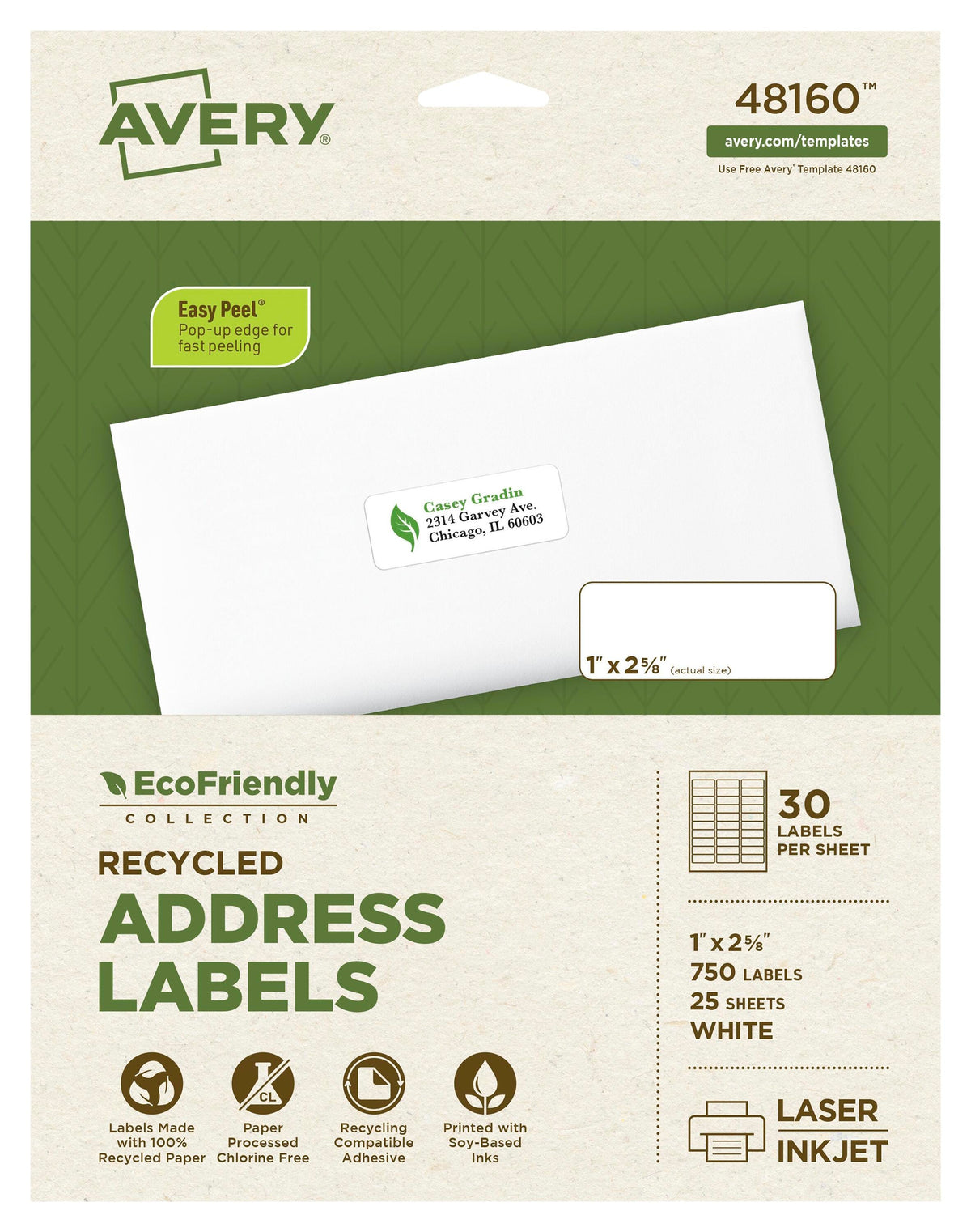 LABEL ECOFRIENDLY ADDRESS 1 X 2-5/8 IN PK OF 750 AVE48160