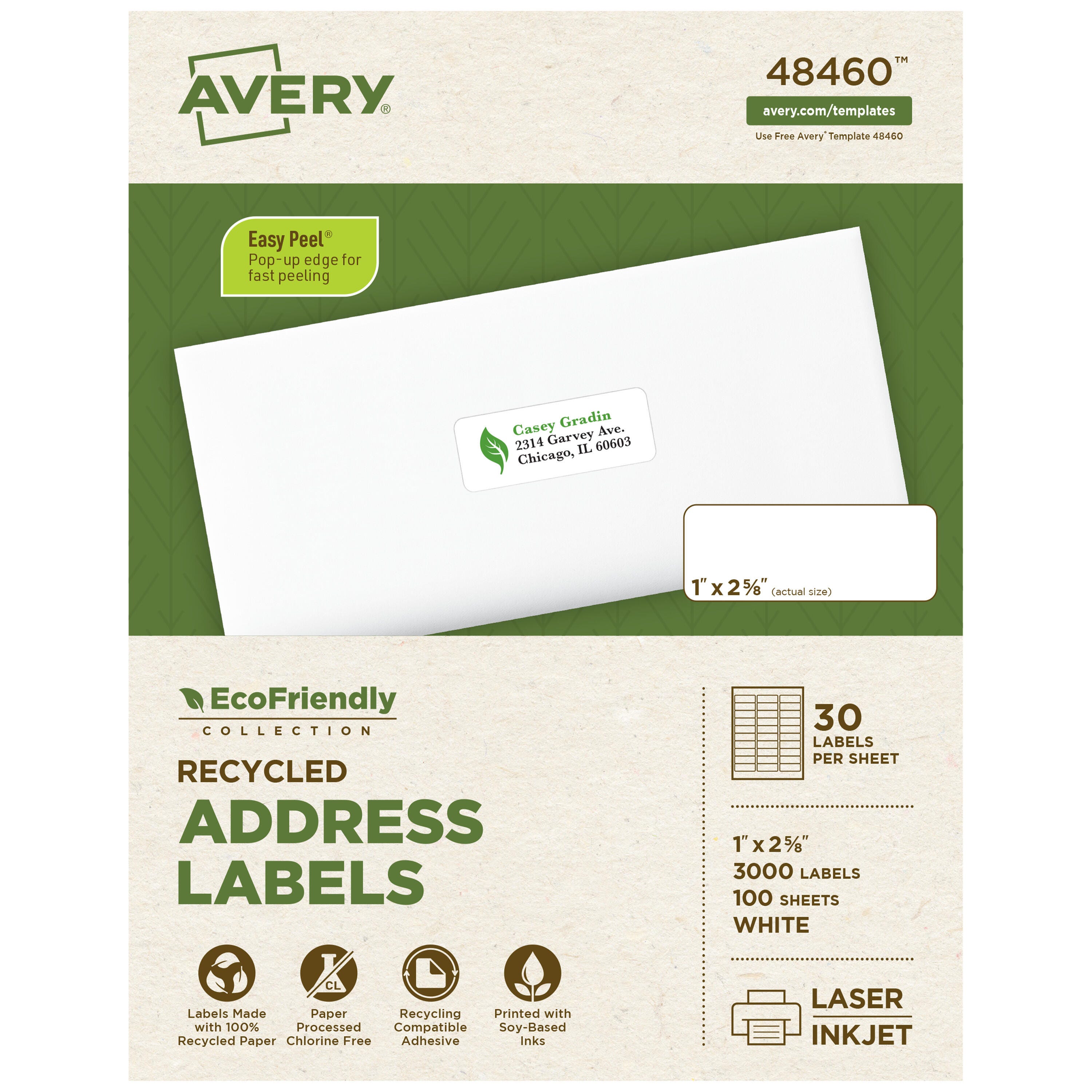 LABEL ECOFRIENDLY ADDRESS 1 X 2-5/8 IN PK OF 3000 AVE48460