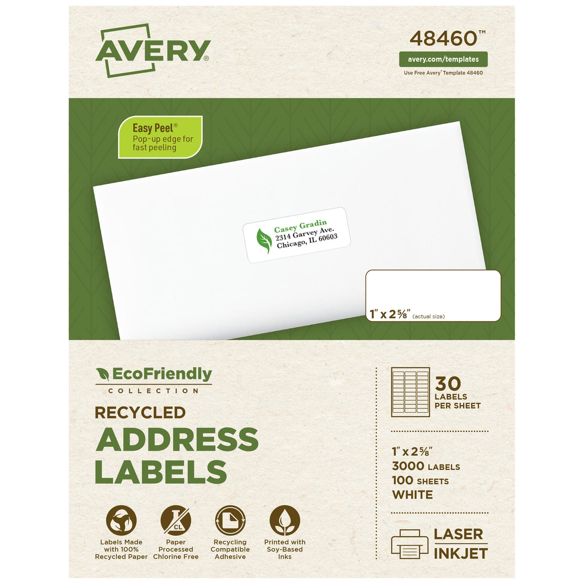 LABEL ECOFRIENDLY ADDRESS 1 X 2-5/8 IN PK OF 3000 AVE48460