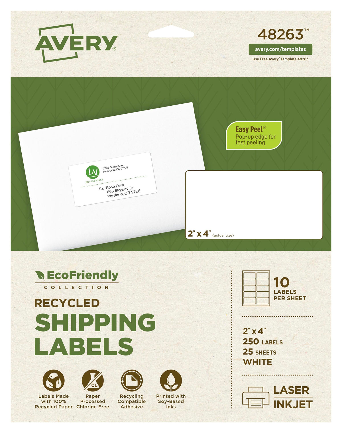 LABEL ECOFRIENDLY SHIPPING 2 X 4 IN PK OF 250 AVE48263