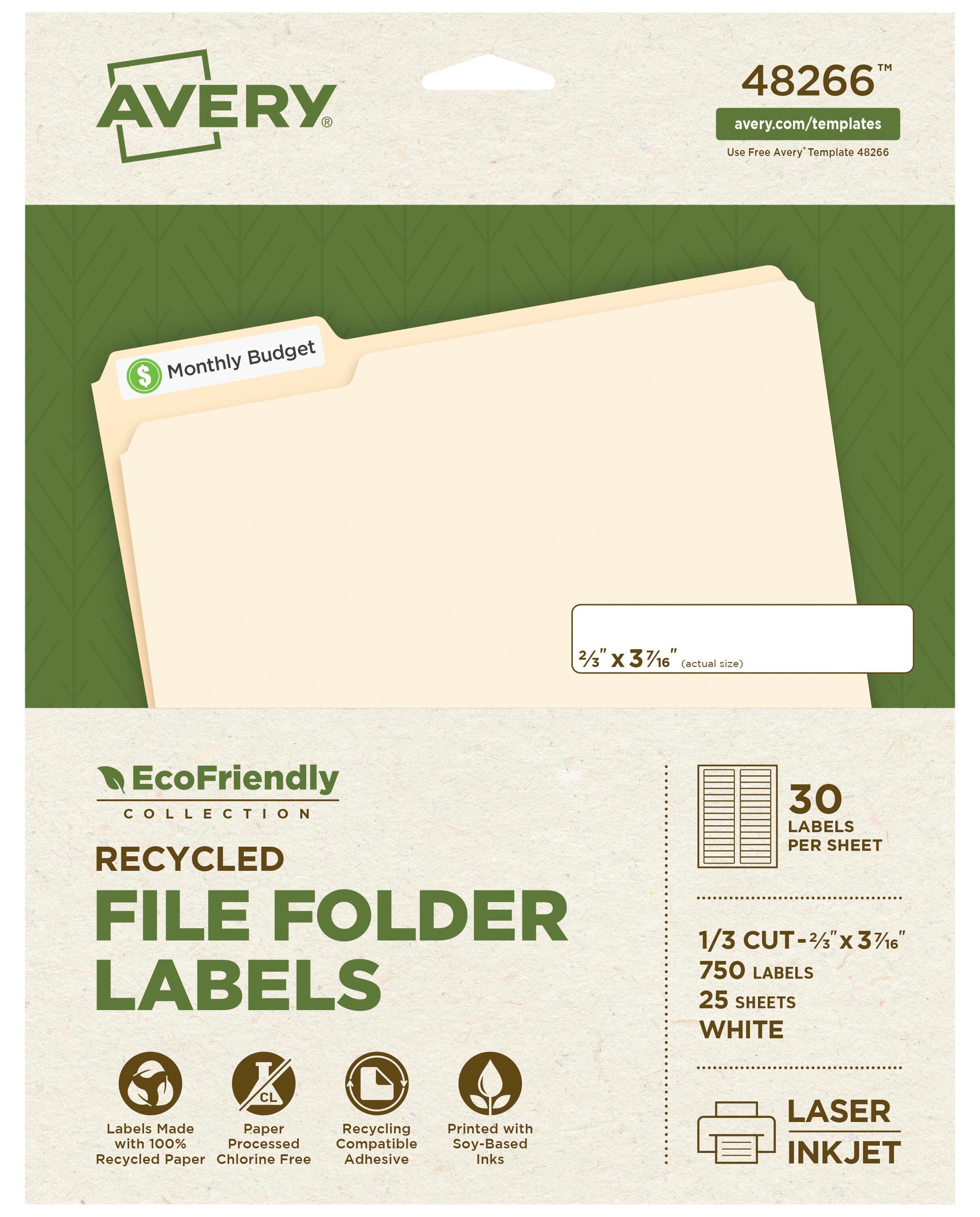 LABEL ECOFRIENDLY FILE FOLDER 2/3 X 3-7/16 IN PK OF 750 AVE48266