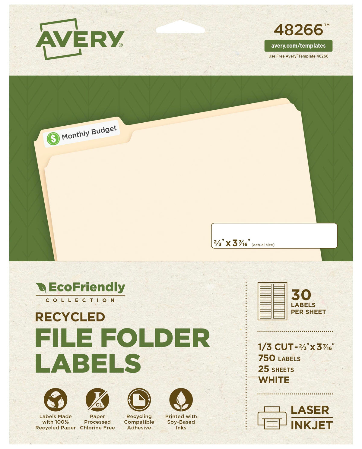 LABEL ECOFRIENDLY FILE FOLDER 2/3 X 3-7/16 IN PK OF 750 AVE48266