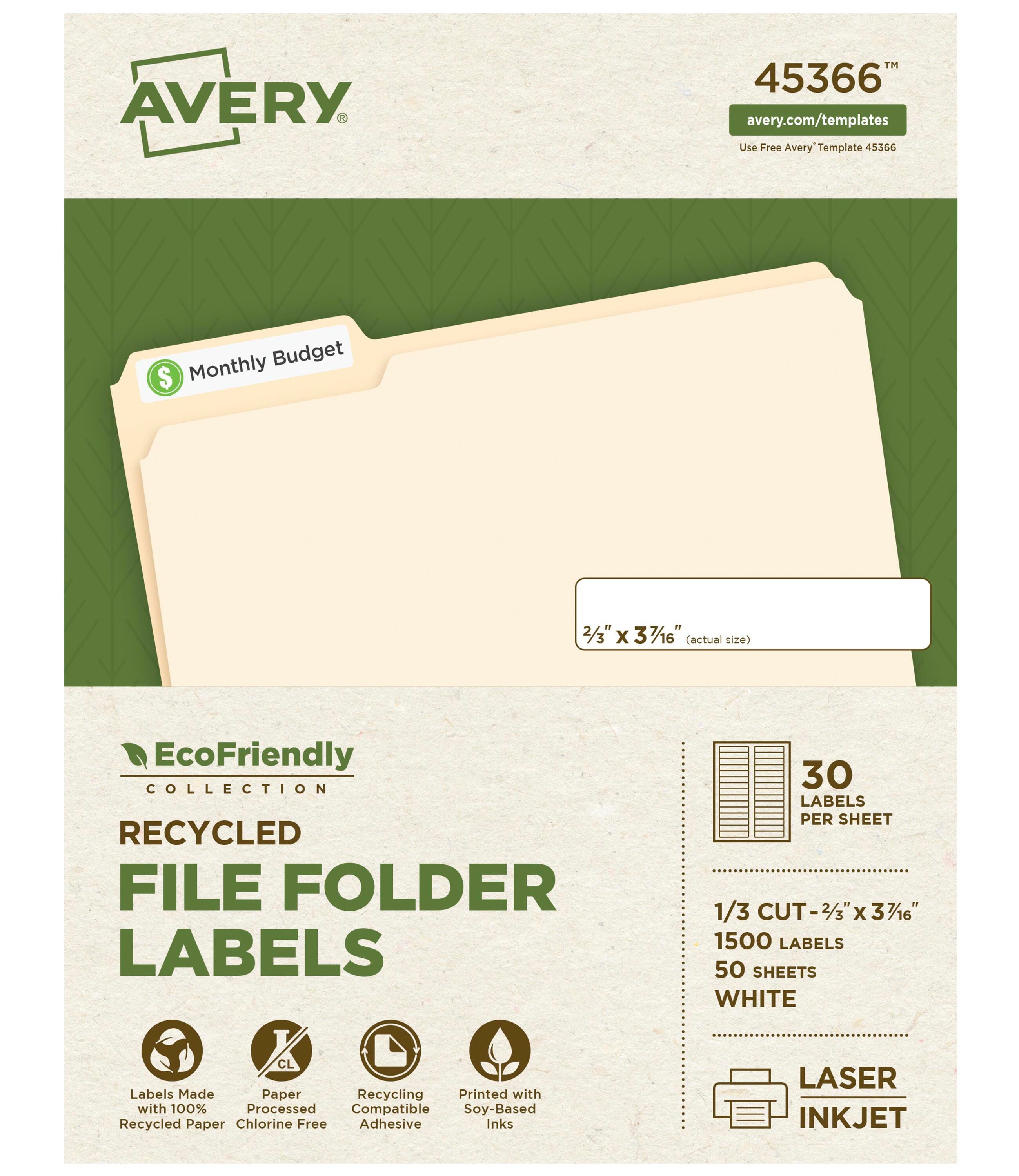 LABEL ECOFRIENDLY FILE FOLDER 2/3 X 3-7/16 IN PK OF 1500 AVE45366