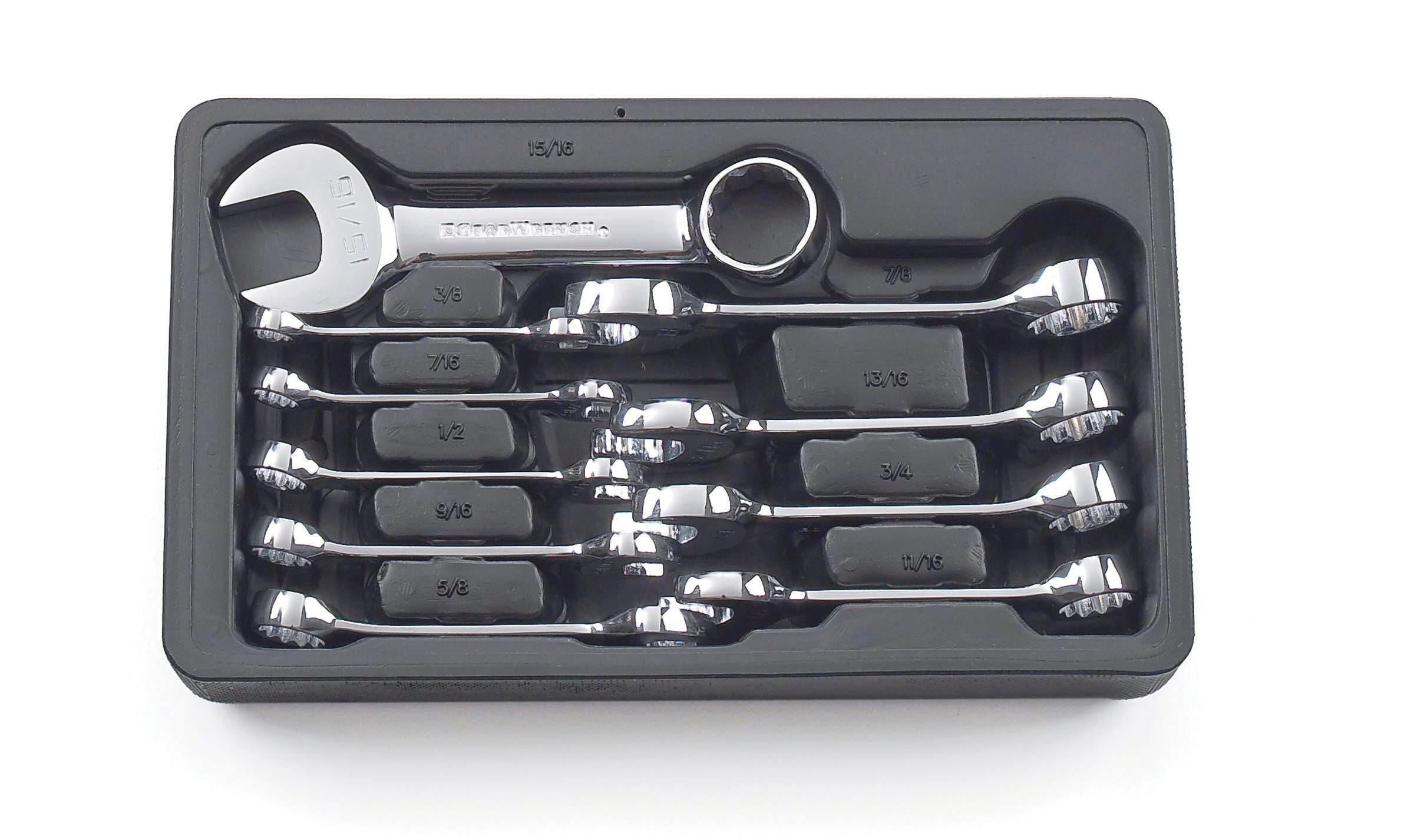 STUBBY COMBINATION NON RATCHETING WRENCH SET SAE 10 PC