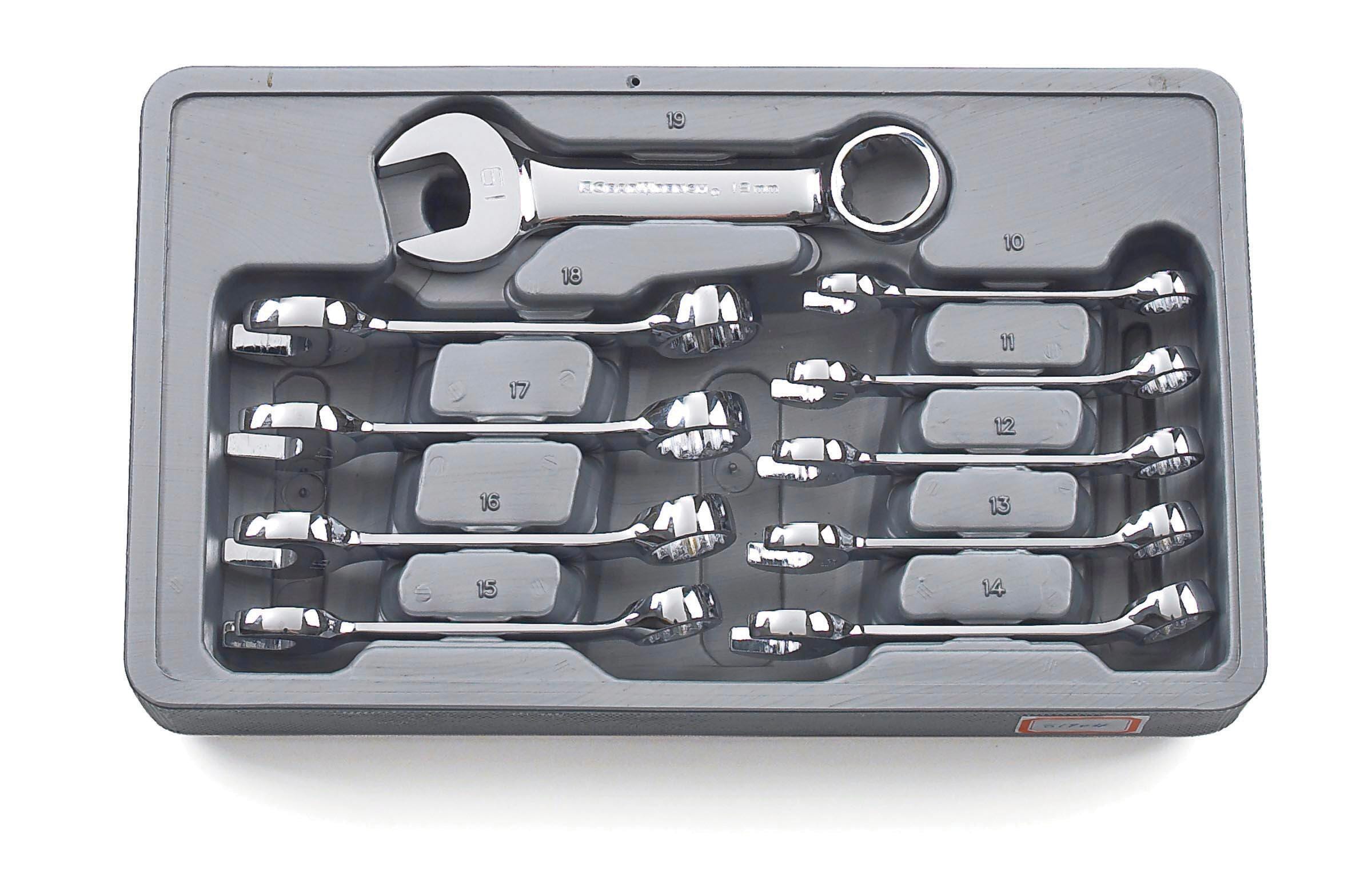 STUBBY COMBINATION NON RATCHETING WRENCH SET METRIC 10 PC